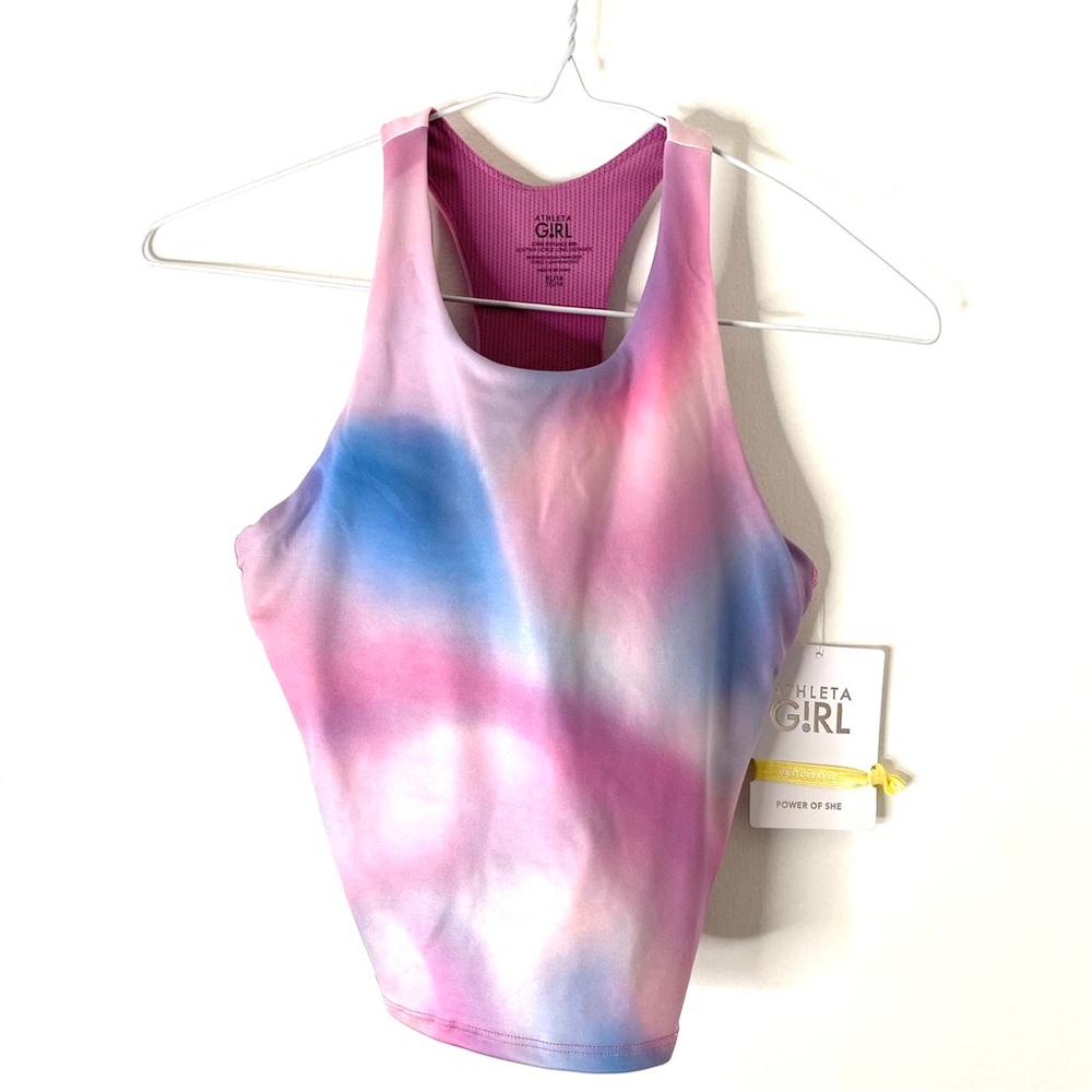 Athleta Girl Long Distance Tie Dye Sports Bra NWT Racerback Mesh Lined